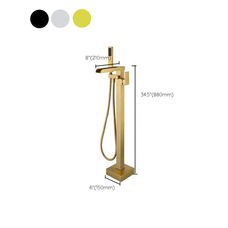 Brass Freestanding Tub Filler with Waterfall Spout Floor Mounted Bathroom Faucet