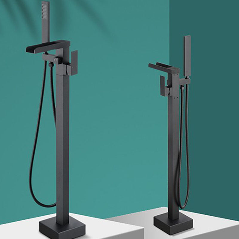 Modern Freestanding Tub Filler with Hand Shower Floor Mounted Bathroom Faucet