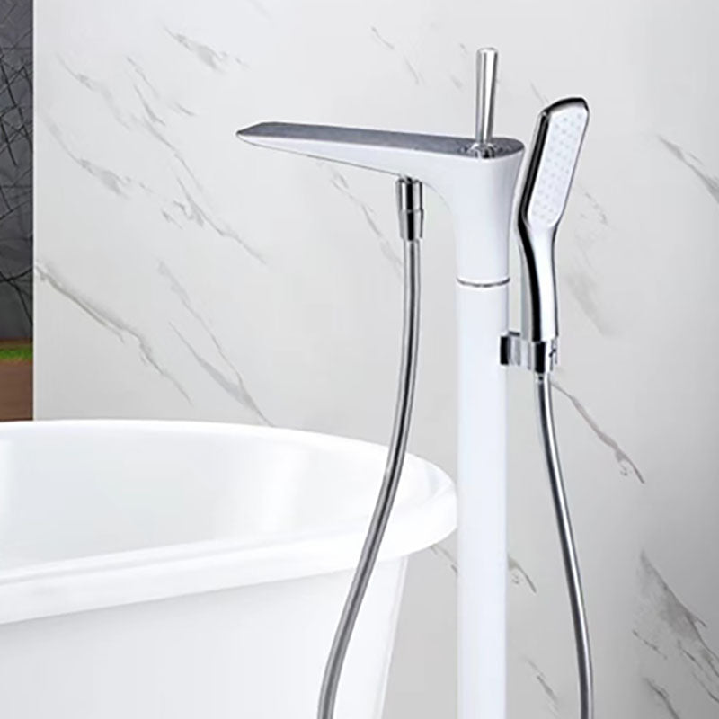 Modern Freestanding Tub Filler with Hand Shower Floor Mounted Bathroom Faucet