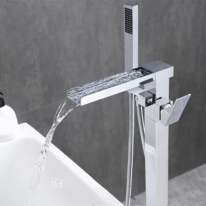 Modern Freestanding Tub Filler with Hand Shower Floor Mounted Bathroom Faucet