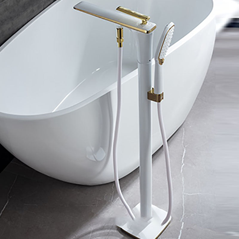 Modern Freestanding Tub Filler with Hand Shower Floor Mounted Bathroom Faucet