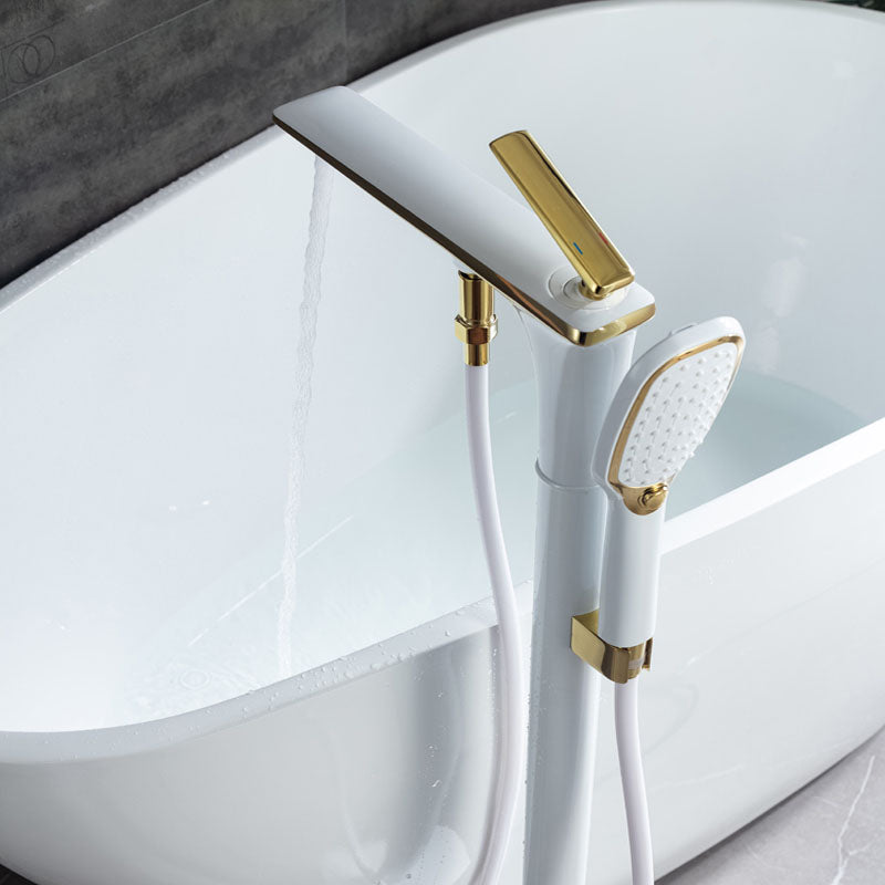 Modern Freestanding Tub Filler with Hand Shower Floor Mounted Bathroom Faucet