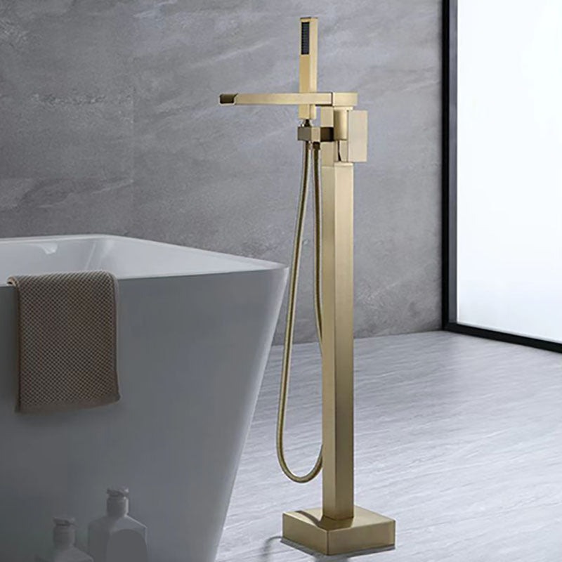 Modern Freestanding Tub Filler with Hand Shower Floor Mounted Bathroom Faucet