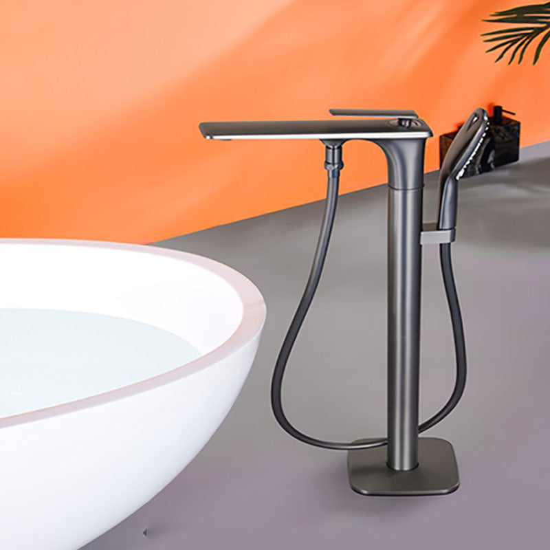 Modern Freestanding Tub Filler with Hand Shower Floor Mounted Bathroom Faucet