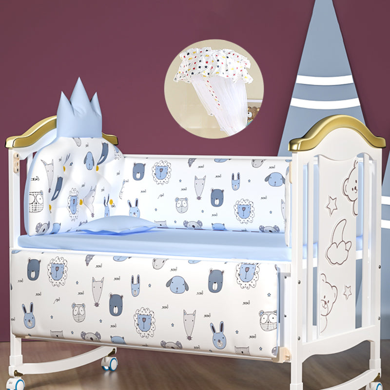 Scandinavian Convertible Crib in White 4-in-1 Nursery Crib with 2 Casters and Storage