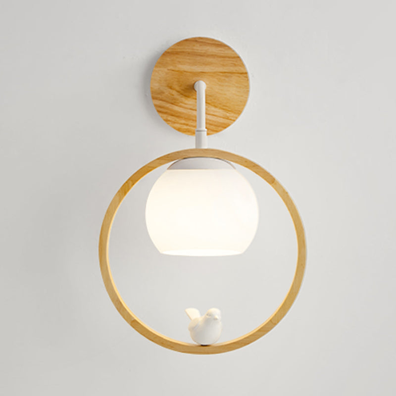 Round Shape Wood Vanity Sconce Light Modern Style 1-Light Vanity Mirror Lights