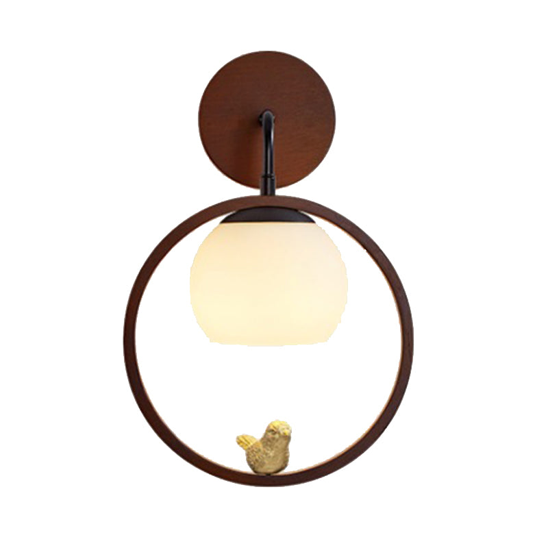 Round Shape Wood Vanity Sconce Light Modern Style 1-Light Vanity Mirror Lights