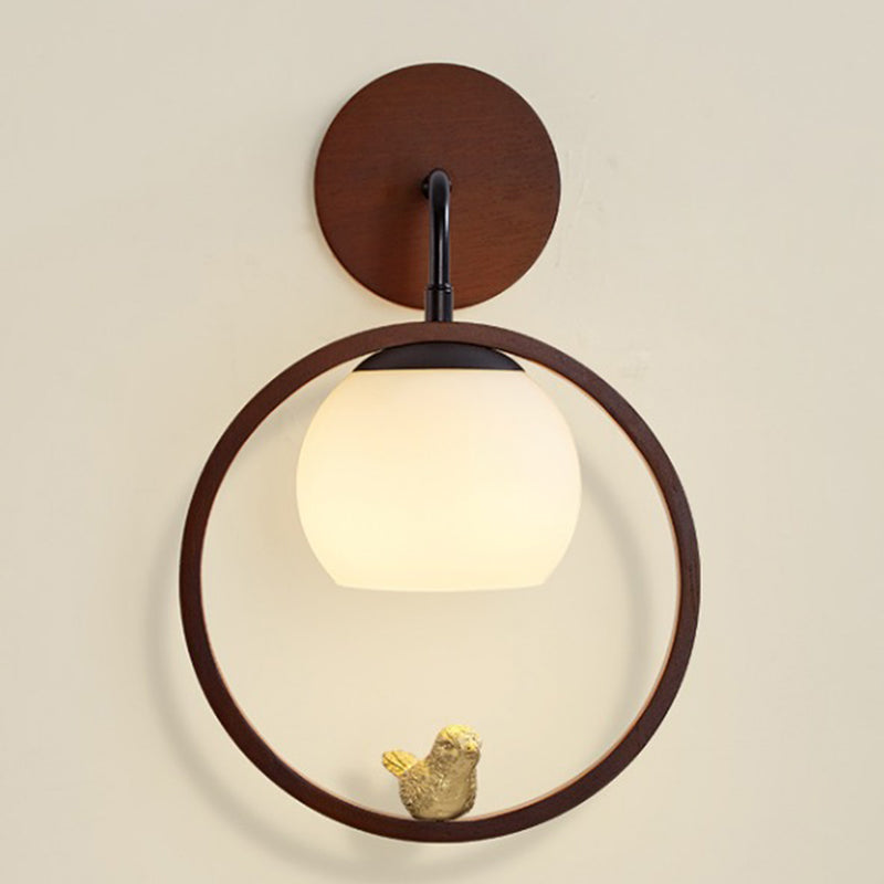 Round Shape Wood Vanity Sconce Light Modern Style 1-Light Vanity Mirror Lights