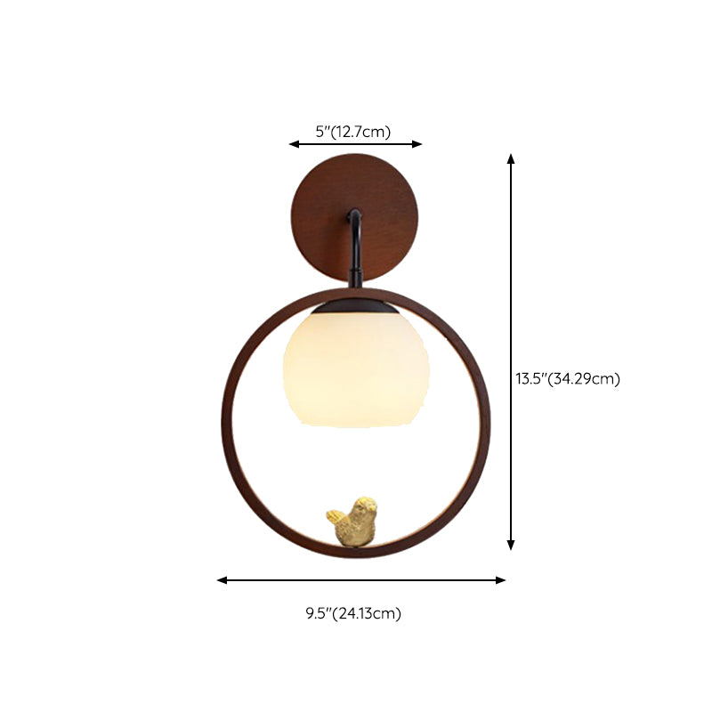 Round Shape Wood Vanity Sconce Light Modern Style 1-Light Vanity Mirror Lights