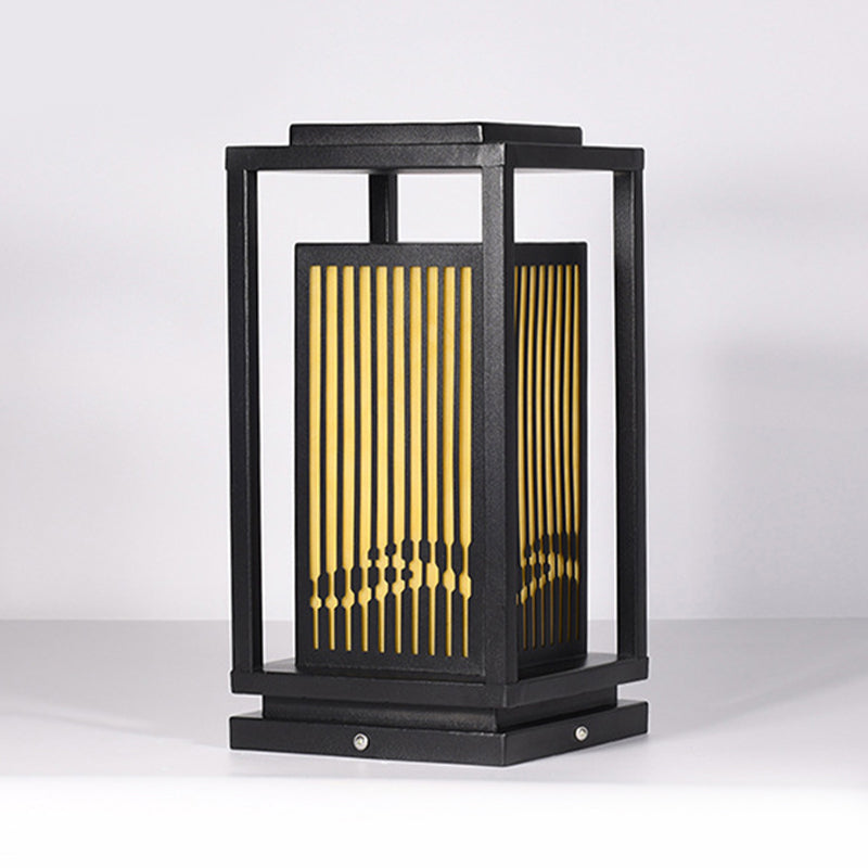 Rectangle Solar Pillar Lamp Contemporary Metal Outdoor Waterproof Light in Black