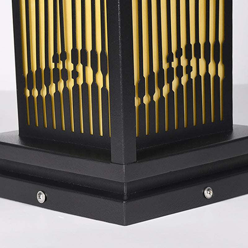 Rectangle Solar Pillar Lamp Contemporary Metal Outdoor Waterproof Light in Black