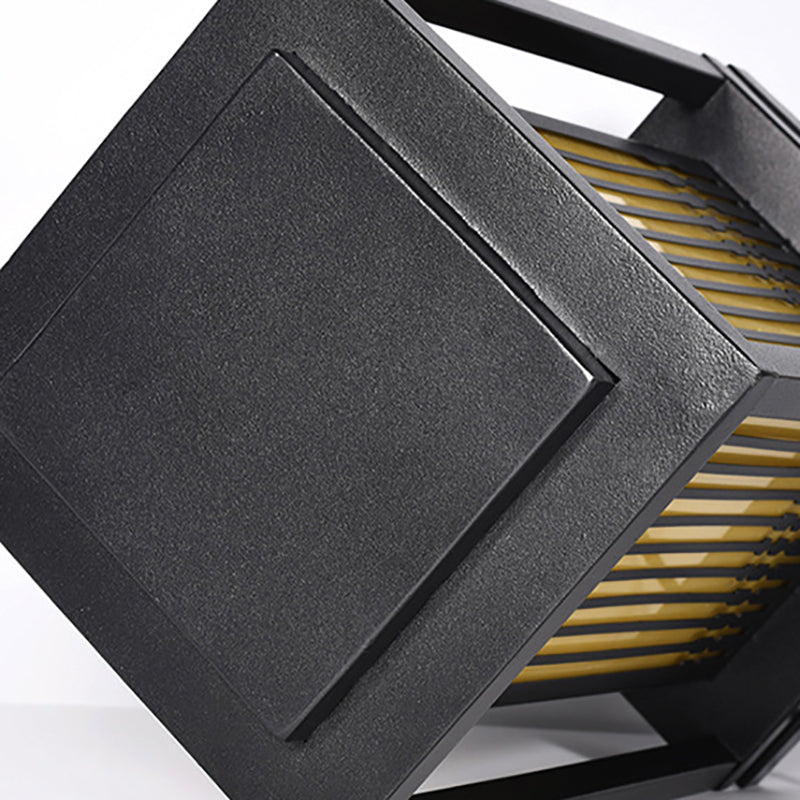 Rectangle Solar Pillar Lamp Contemporary Metal Outdoor Waterproof Light in Black