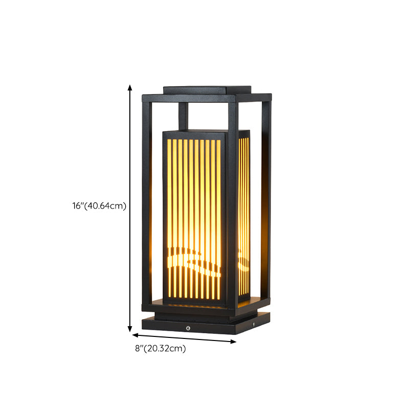 Rectangle Solar Pillar Lamp Contemporary Metal Outdoor Waterproof Light in Black