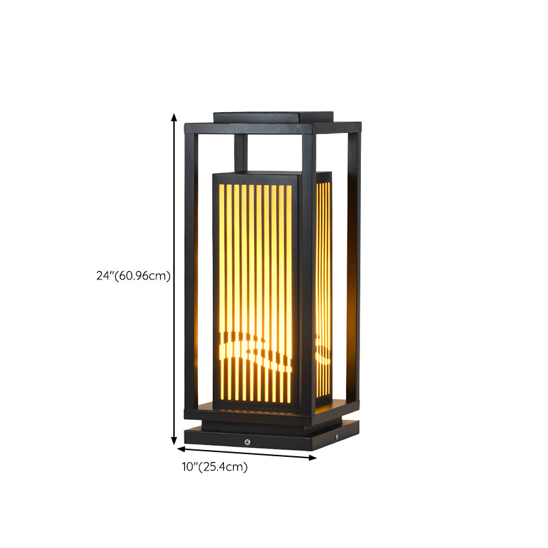 Rectangle Solar Pillar Lamp Contemporary Metal Outdoor Waterproof Light in Black