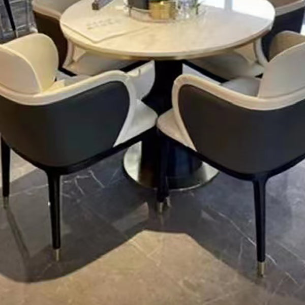 Faux Leather Arm Chair Nordic Style Parsons Chairs with Black Legs