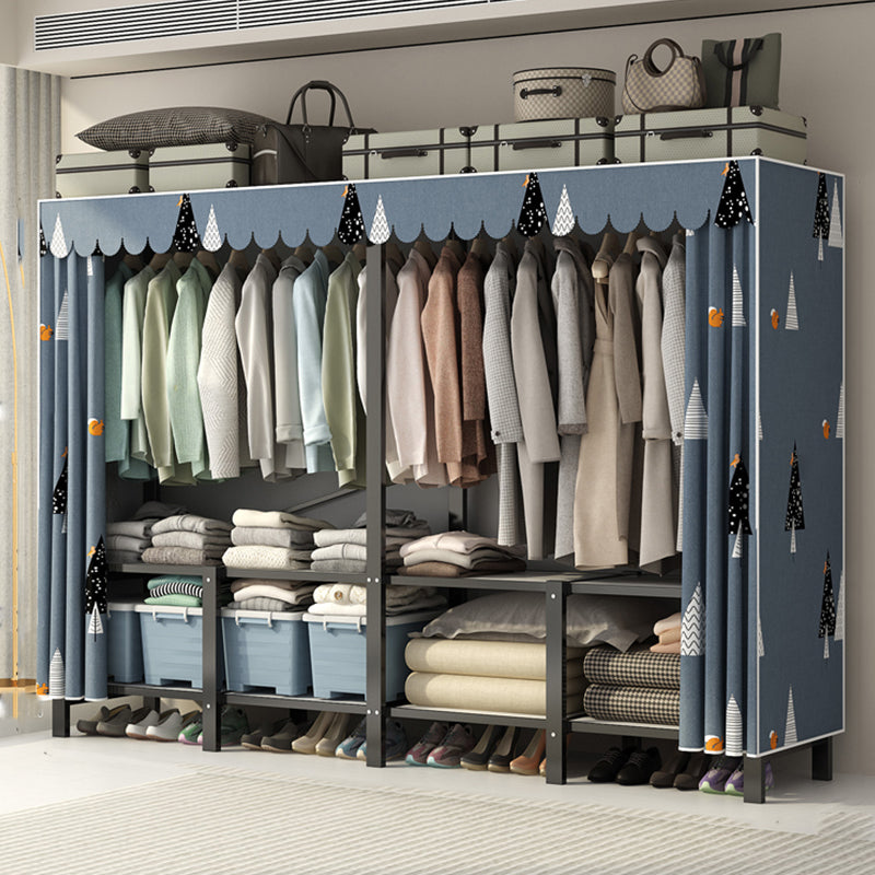 Freestanding Metal Frame Wardrobe Foldable Wardrobe with Garment Rod