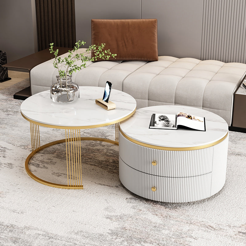 Slate Round Coffee Table Frame Nesting Coffee Table Set for Living Room