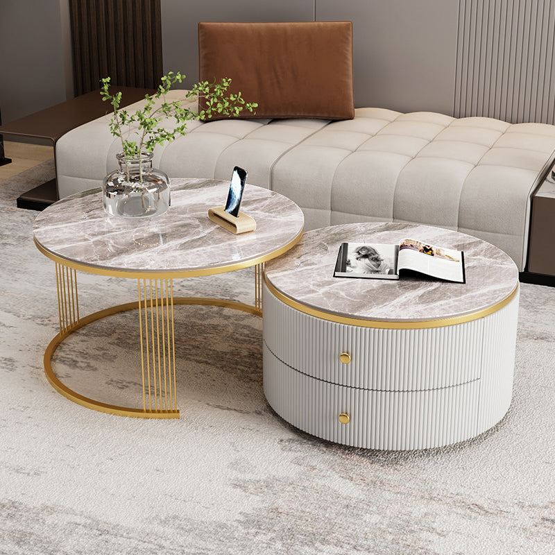 Slate Round Coffee Table Frame Nesting Coffee Table Set for Living Room