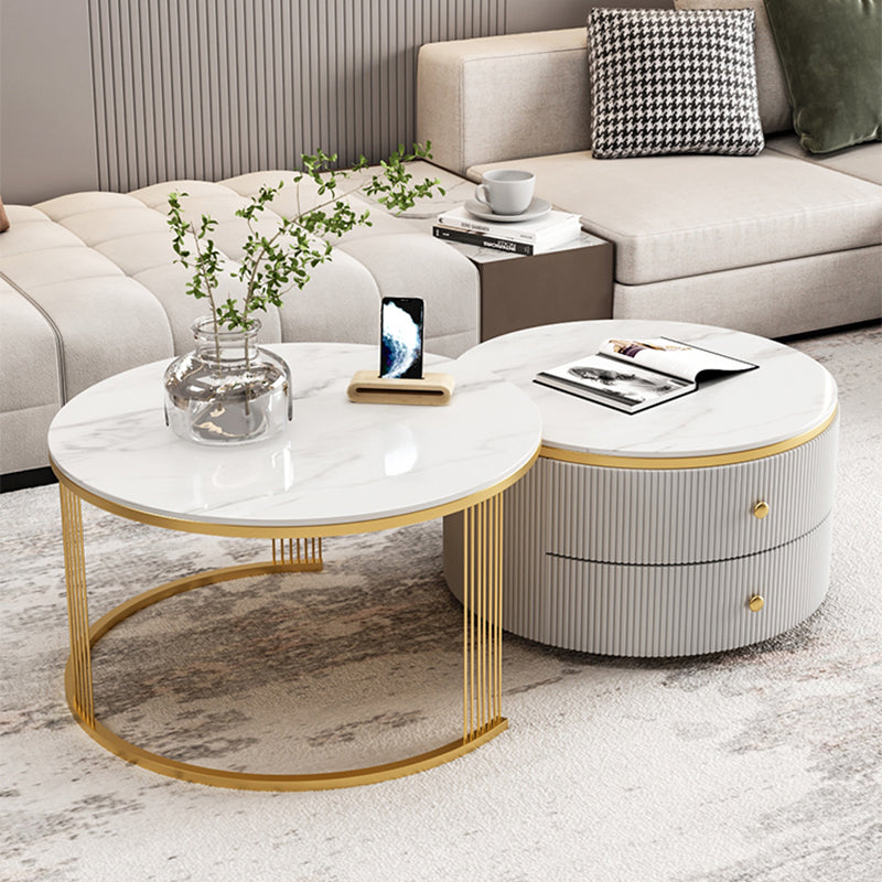 Slate Round Coffee Table Frame Nesting Coffee Table Set for Living Room