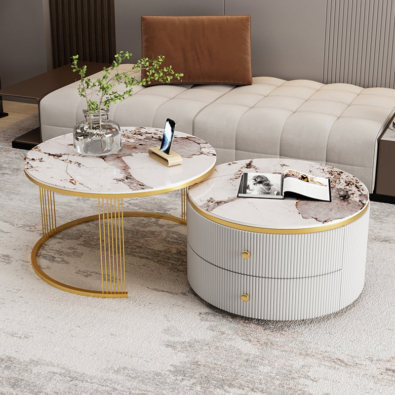 Slate Round Coffee Table Frame Nesting Coffee Table Set for Living Room