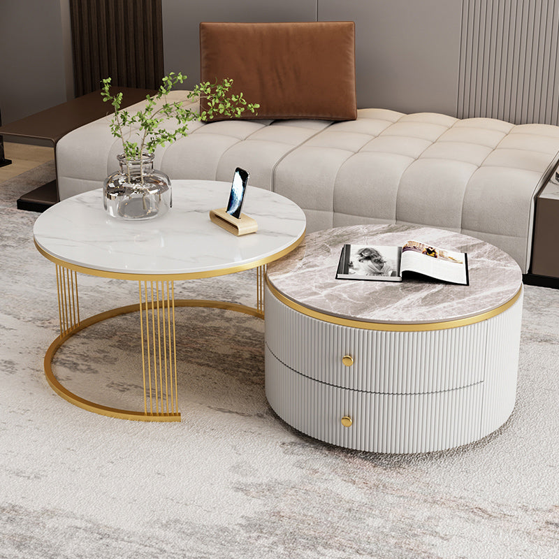 Slate Round Coffee Table Frame Nesting Coffee Table Set for Living Room