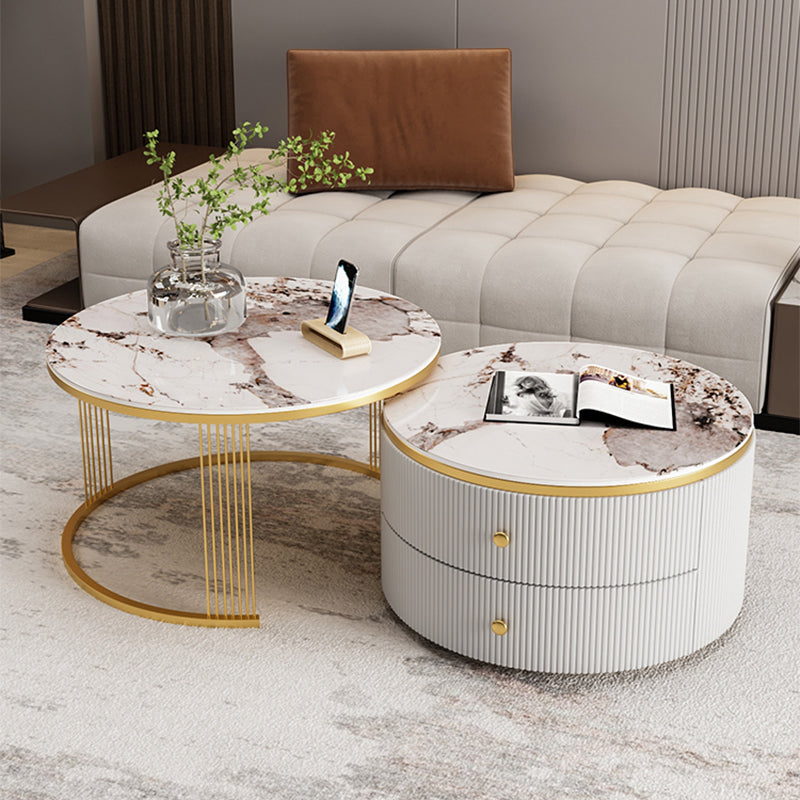 Slate Round Coffee Table Frame Nesting Coffee Table Set for Living Room