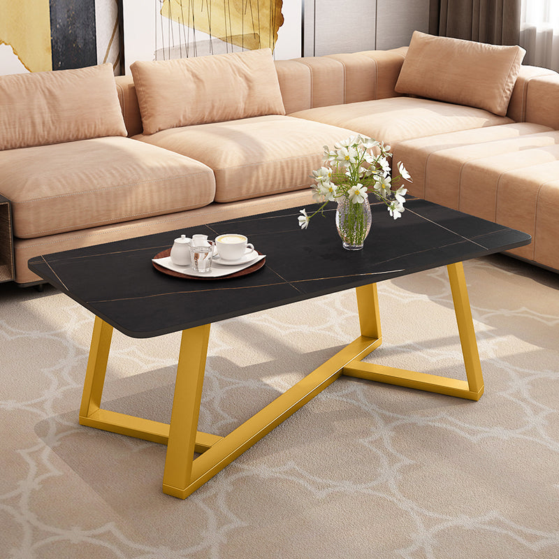 Slate Rectangle Coffee Table Cross Legs Single Table for Living Room