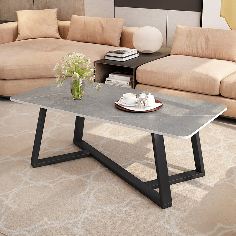 Slate Rectangle Coffee Table Cross Legs Single Table for Living Room