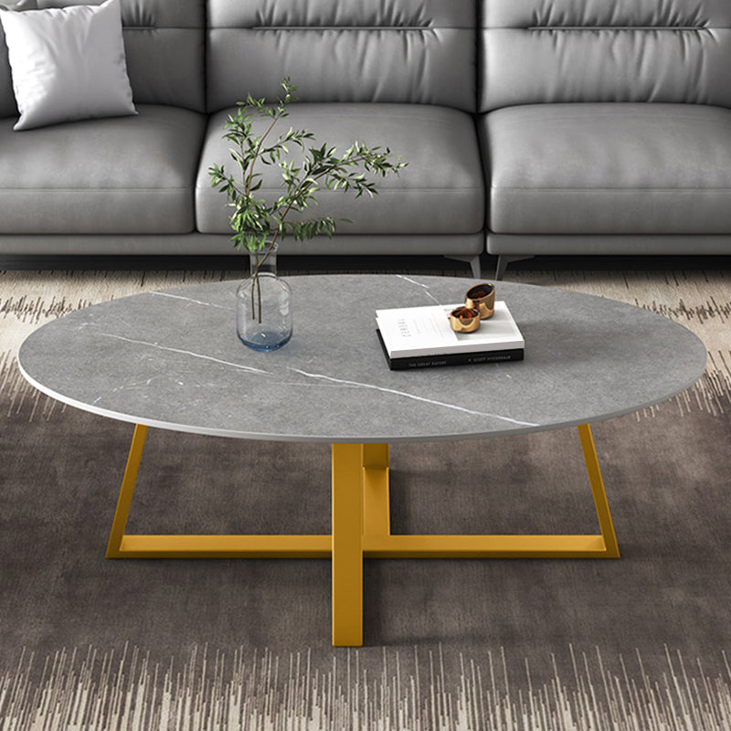 Slate Oval Coffee Table Cross Legs Single Table for Living Room