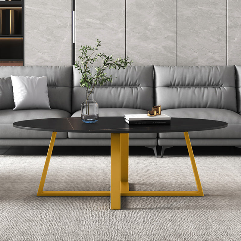 Slate Oval Coffee Table Cross Legs Single Table for Living Room