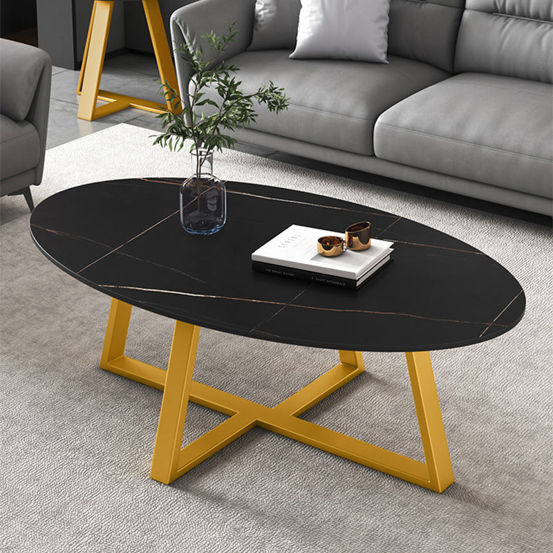 Slate Oval Coffee Table Cross Legs Single Table for Living Room