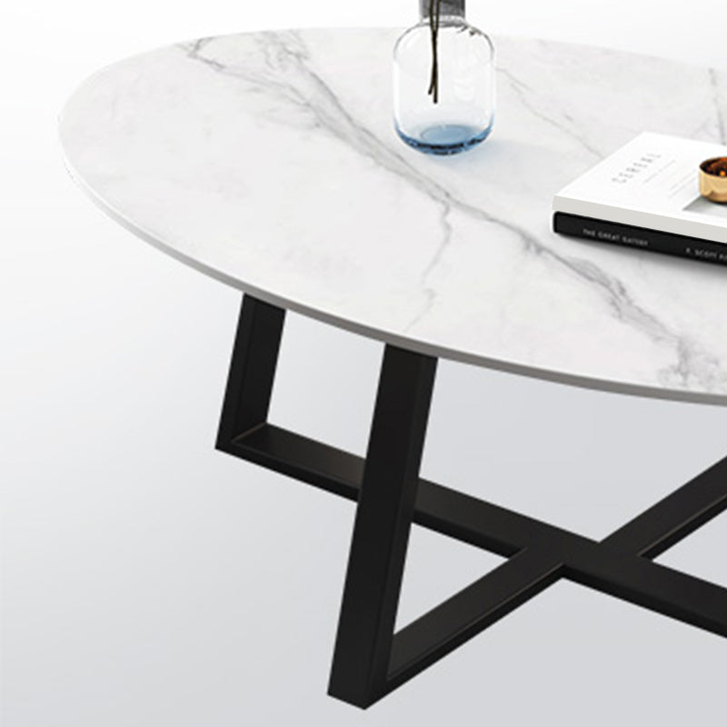 Slate Oval Coffee Table Cross Legs Single Table for Living Room