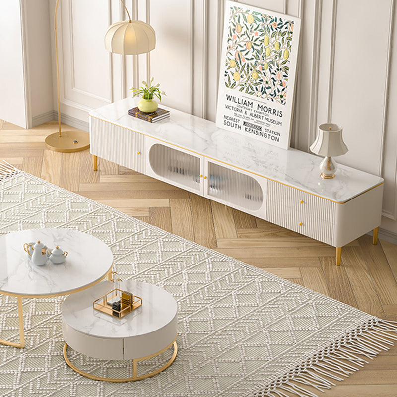 Modern TV Console Stone Media Console TV Stand with 2 Drawers