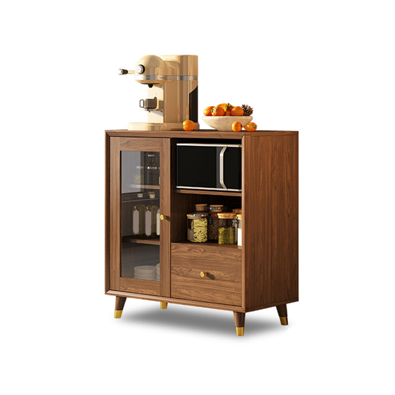 Modern Faux Wood China Cabinet Glass Doors Dining Hutch with Drawers