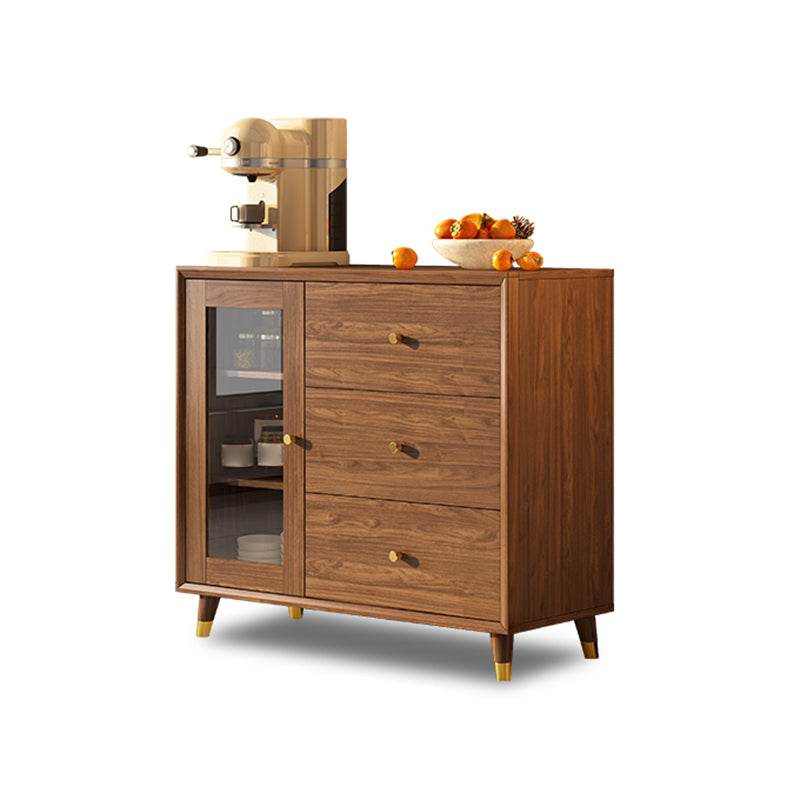 Modern Faux Wood China Cabinet Glass Doors Dining Hutch with Drawers