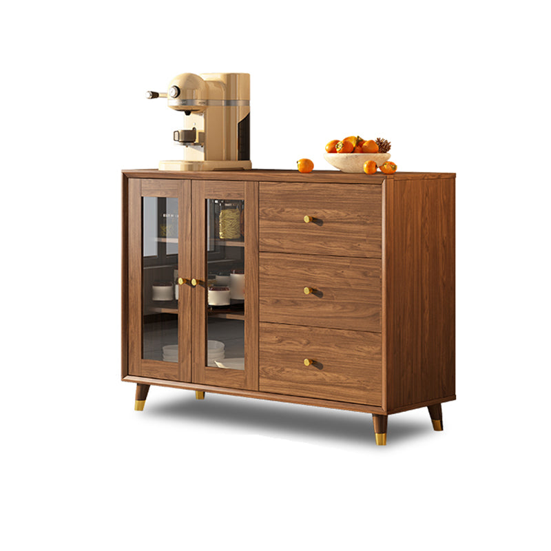 Modern Faux Wood China Cabinet Glass Doors Dining Hutch with Drawers