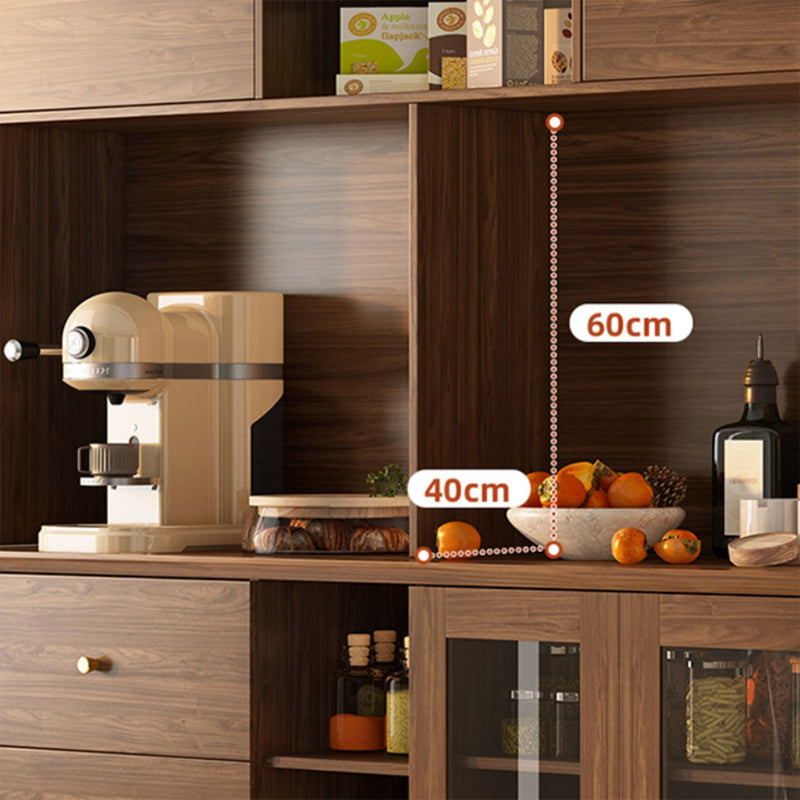 Modern Faux Wood China Cabinet Glass Doors Dining Hutch with Drawers