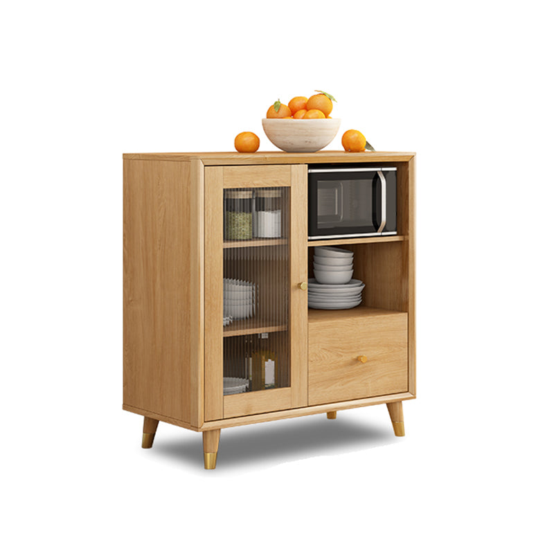 Modern Faux Wood China Cabinet Glass Doors Dining Hutch with Drawers