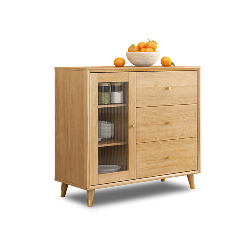 Modern Faux Wood China Cabinet Glass Doors Dining Hutch with Drawers