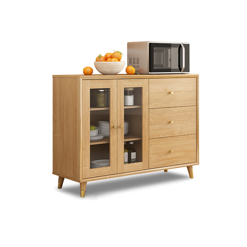 Modern Faux Wood China Cabinet Glass Doors Dining Hutch with Drawers