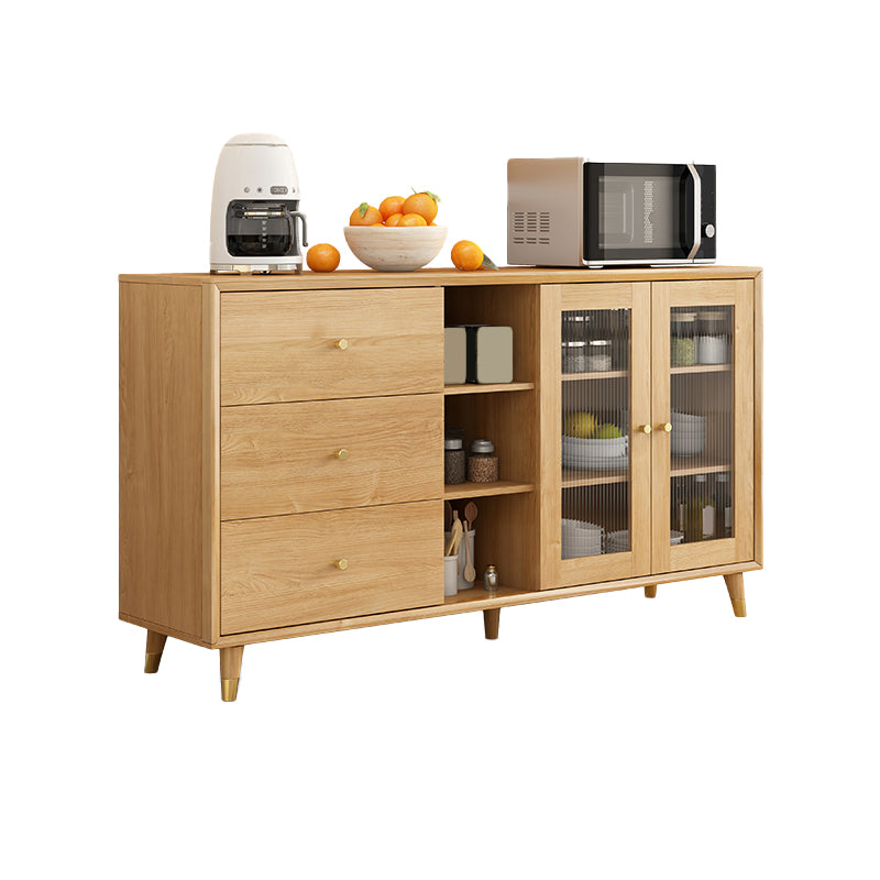 Modern Faux Wood China Cabinet Glass Doors Dining Hutch with Drawers