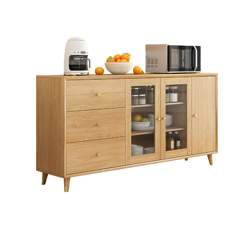 Modern Faux Wood China Cabinet Glass Doors Dining Hutch with Drawers