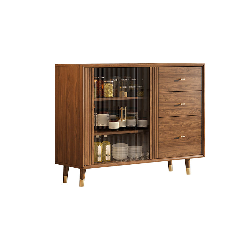 Modern Faux Wood China Cabinet Glass Doors Dining Hutch with Drawers