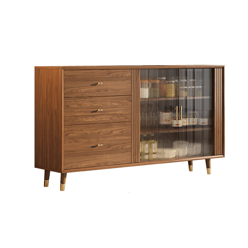 Modern Faux Wood China Cabinet Glass Doors Dining Hutch with Drawers