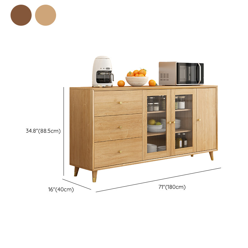 Modern Faux Wood China Cabinet Glass Doors Dining Hutch with Drawers