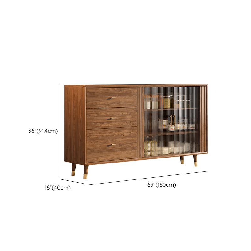 Modern Faux Wood China Cabinet Glass Doors Dining Hutch with Drawers