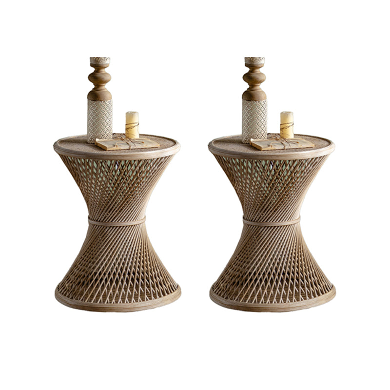 Rustic Corner Table Round Pedestal Distressed Accent Side Table