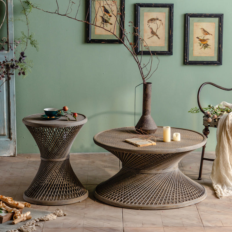 Rustic Corner Table Round Pedestal Distressed Accent Side Table