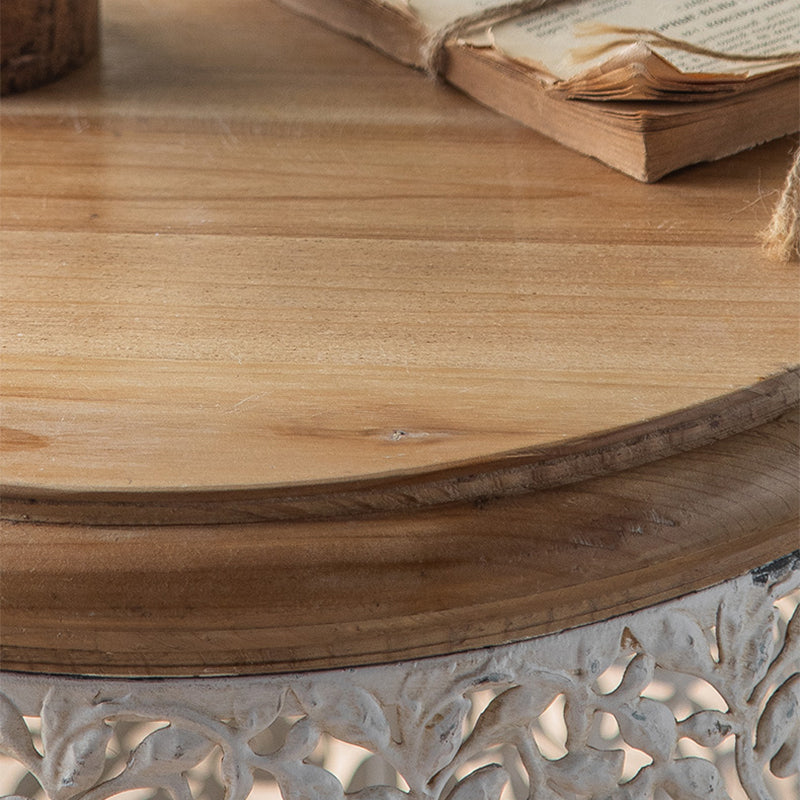 French Country Corner Table Round Solid Wood Accent Side Table