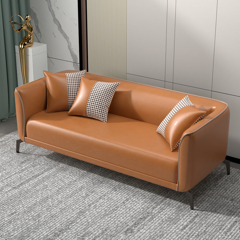 25" Wide Contemporary Sofa 3 Seater Leather Seating with 3 Pillows